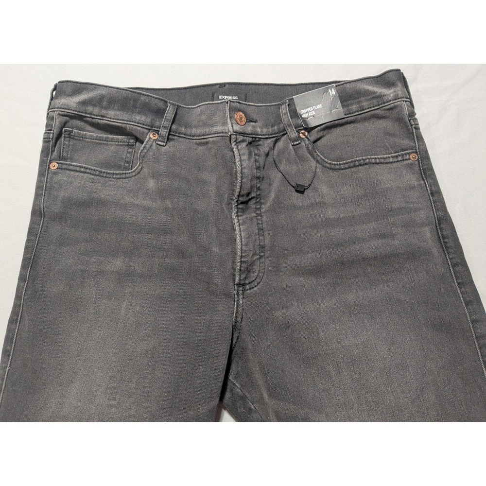EXPRESS CROPPED FLARE‎ HIGH RISE - Women 14 Raw Hem Black Denim Jeans NEW - Picture 3 of 16